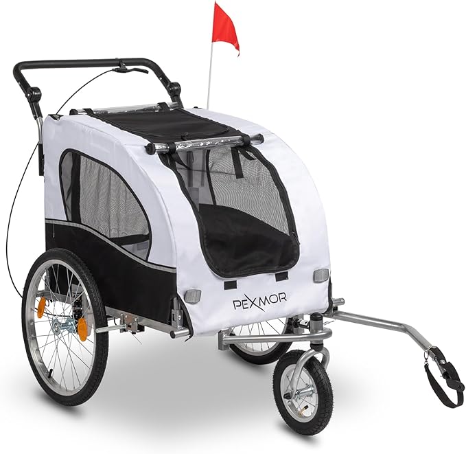 PEXMOR 2-in-1 Dog Bike Trailer & Stroller, Universal Hitch, Pet Cart Bike Wagon Cargo Carrier with Shock Absorber & Universal Wheel