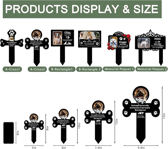 Custom Pet Cemetery Markers - Dog Grave Markers Outdoor Pet Grave Markers Cat Grave Markers for Cemetery Dog Tombstones for Graves Outdoor (A-Cross2)
