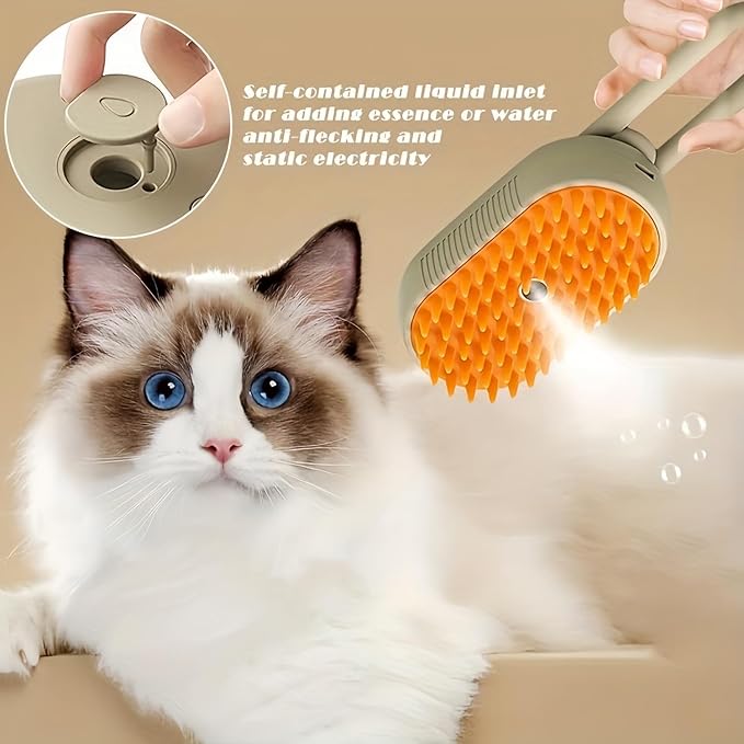 4 in 1 Cat Steam Brush for Shedding, Rechargeable Pet Grooming Brush with Steam Spray, Anti-Static Deshedding & Massage Brush for Indoor Cats and Dogs, Quiet Pet Hair Removal Tool (Brown)