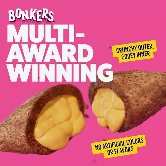 Bonkers Cat Bites, Crunchy & Soft, 3 Oz Resealable Bag, 3 Pack - 1 Paw Lickin' Chicken, 1 Catnip Chick N' Cheddar, and 1 Seafood & Eat It! Flavor, Plus 4 Cat Spring Toys
