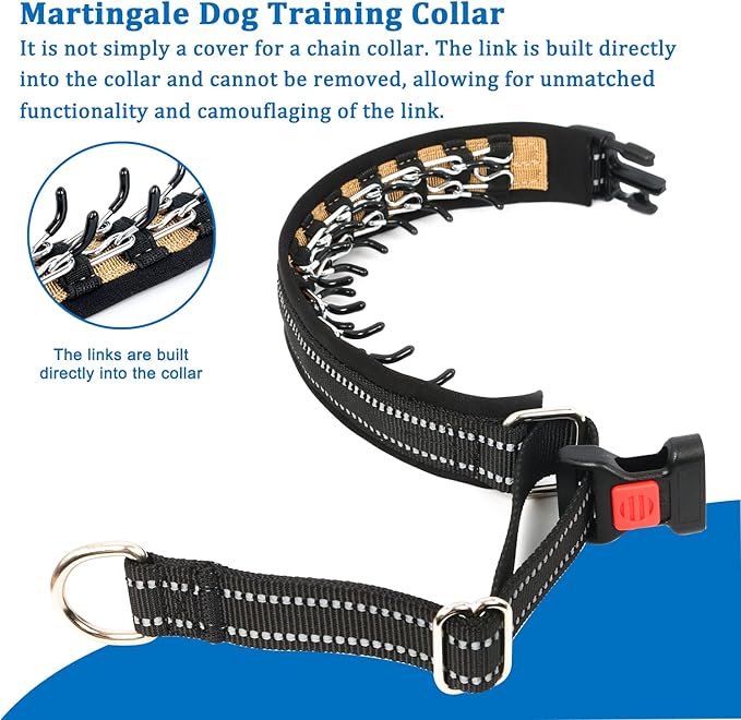 Mayerzon Martingale Collar for Dogs, No Pull Dog Collar with Reflective Strip for Small Medium Large Dogs, Anti Pulling Dog Collar with Buckle for Walking Training, Safe for Night Walk(Black, L)