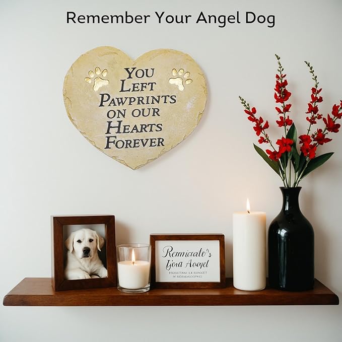 Lily's Home Pet Memorial Stone - Cat or Dog Grave Marker - Durable Waterproof Garden Memorial Stone for Indoor and Outdoor Use - Sympathy Gift for Pet Loss - Heart