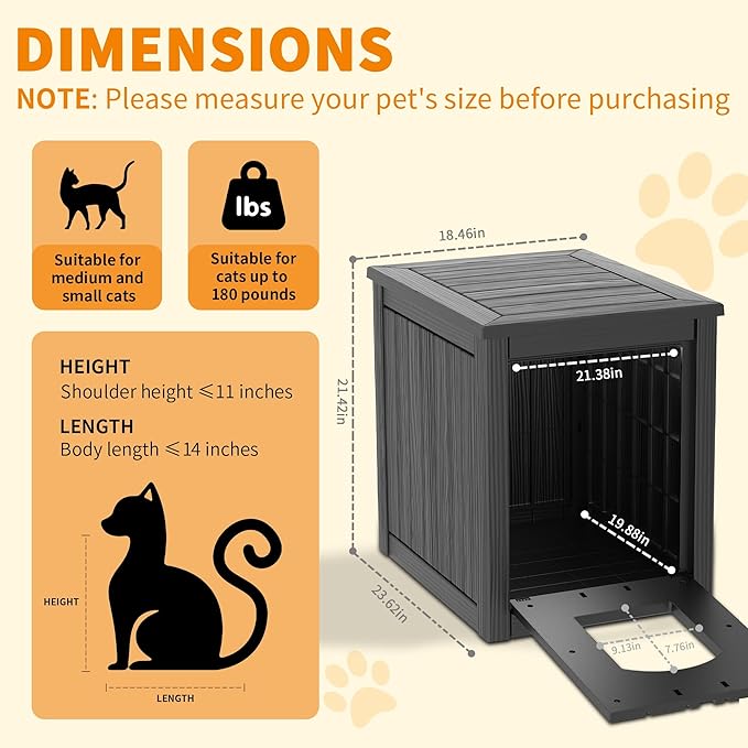 DRATO Indoor & Outdoor Cat House, Durable Resin Pet Shelter with Weatherproof Design, Spacious Interior & Easy Assembly for Multiple Settings
