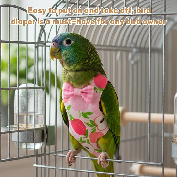 5-Piece Set Bird Diaper, Parrot Diaper, with Peach, Orange, Watermelon, Banana, Kiwi Designs, Comfortable Fit for Small Birds