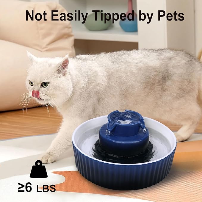Ceramic Cat Water Fountain, 2.1L/71oz Cat Fountain with 3 Carbon Filters and 2 Water Pumps, Cupcake Pet Water Fountain for Cats and Dogs (Dark Blue)
