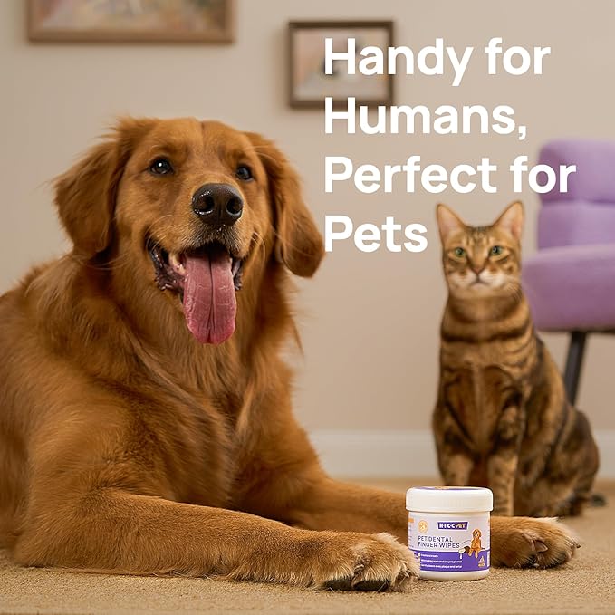 HICC Pet Teeth Cleaning Wipes for Dogs & Cats, Remove Bad Breath by Removing Plaque and Tartar Buildup No-Rinse Dog Finger Toothbrush, Disposable Gentle Cleaning & Gum Care Pet Wipes, 100 Counts