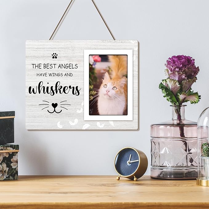 Cat Memorial Gifts for Loss of Cat, Pet Memorial Picture Frame 10x8 inch, Cat Loss Sympathy Gift for Women, Family, Lost of Cat Memorial Frame, for 4x6 inch Photo