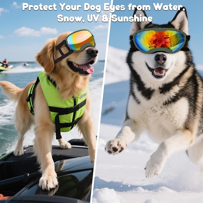 Dog Goggles,UV Protection Dog Sunglasses for Medium-Large Breed,Dogs Eye Protection with Adjustable Strap (Army Green)