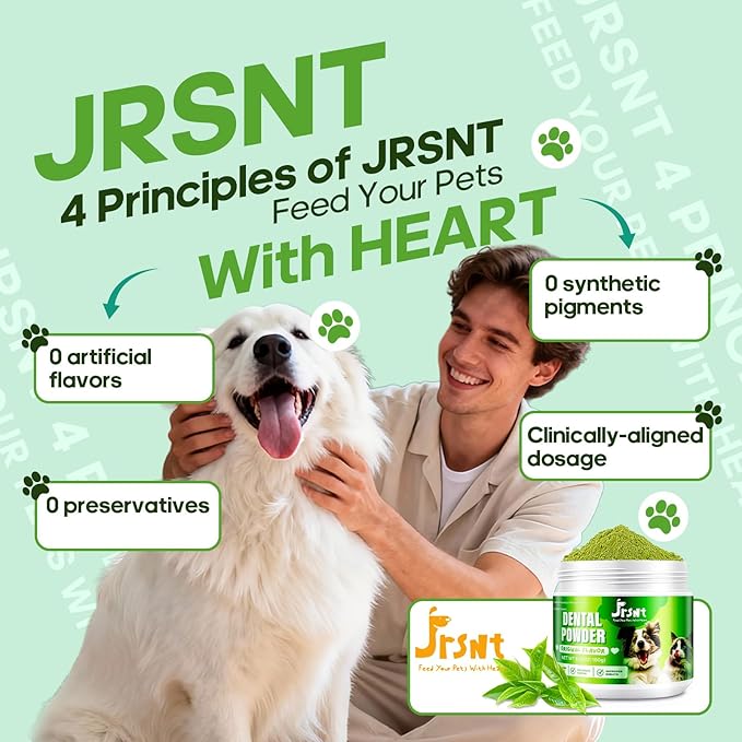 Dog Dental Powder, Dog Teeth Cleaning Powder, Natural Herbal Blend with 5 Probiotics and Lysozyme, Plaque Off Pet Tooth Cleaning, Bad Breath &Tartar Remover for Dogs All Breeds-180g
