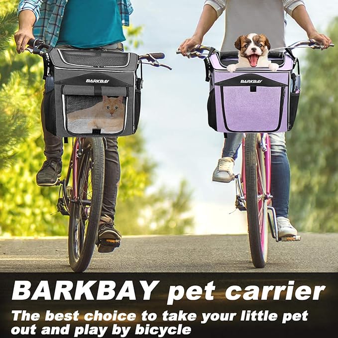 Dog Bike Basket Carrier, Expandable Foldable Soft-Sided Dog Carrier, 2 Open Doors, 5 Reflective Tapes, Pet Travel Bag,Dog Backpack Carrier Safe and Easy for Small Medium Cats and Dogs(Black)
