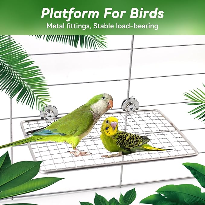 Platform Perch for Parrots,7.87 x 5.90 Inch Bird Flat Perches Stainless Steel Budgie Stand Shelf Rectangle Anti-Chewing Bird Cage Accessories for Small Cockatiel Budgie