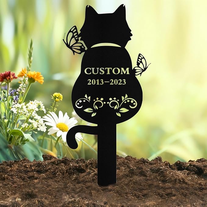 Custom Cat Grave Marker Outdoor, Personalized Metal Cat Memorial Grave Stake with Name and Date, Outdoor Waterrproof Cats Memorial Plaque