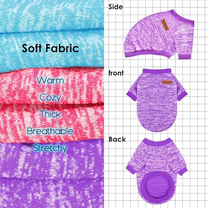 3 Pack Dog Sweaters for Small Dogs Girl Boy Winter Fleece Clothes Warm Soft Dog Sweatshirt Outfit for Dogs Cats Pet Apparel (Rose+Light Blue+Purple, X-Large)