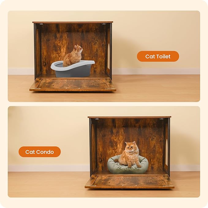 Dwanton Cat Litter Box Furniture Hidden, Cat Litter Box Enclosure, Reversible Entrance Can Be on Left or Right Side, Indoor Cabinet, Wooden Washroom, End Table, Nightstand, Rustic Brown, 27.6" L