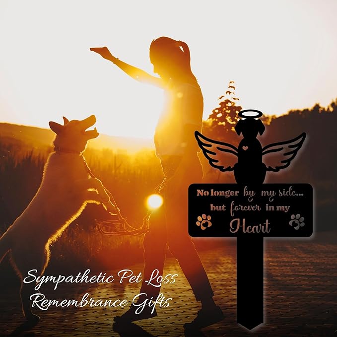 Angel Dog Grave Marker – 12in Memorial Stone with Halo and Paw Prints, Weatherproof Pet Headstone for Outdoor Use, Dog Tombstone for Graves, Sympathy Gift for Loss