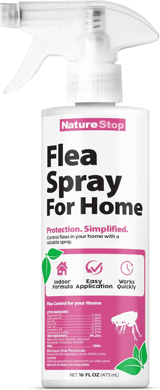 Flea Spray for Home, Fast-Acting Flea Killer for Carpets, Furniture & Pet Bedding, 16 oz (475mL)