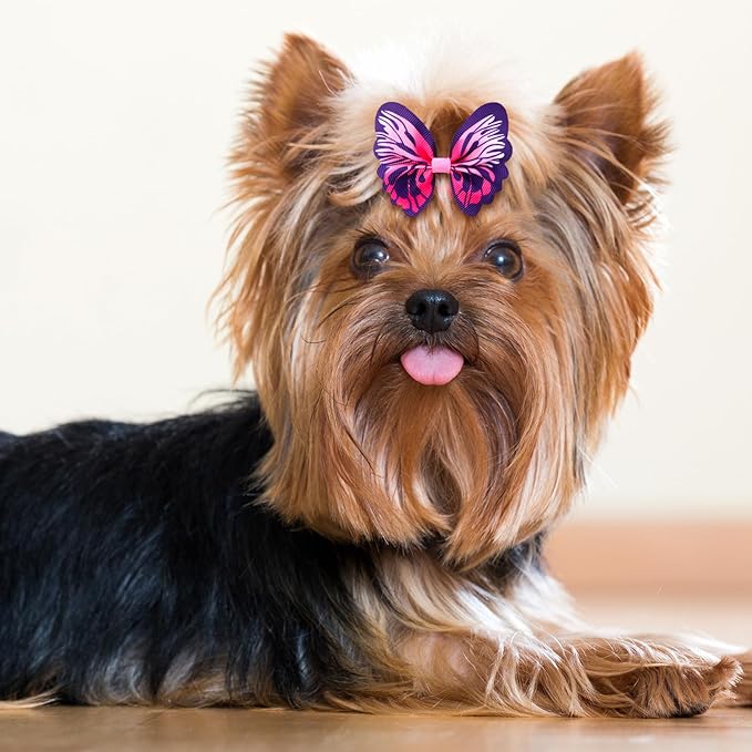 Janinka 36 Pieces Dog Hair Bows with Rubber Bands Easter Butterfly Bows for Small Size Dog Girl Flower Pearls Elastic Hair Ties Bands for Pets Puppy Cats Grooming Accessories(Vibriant Color)