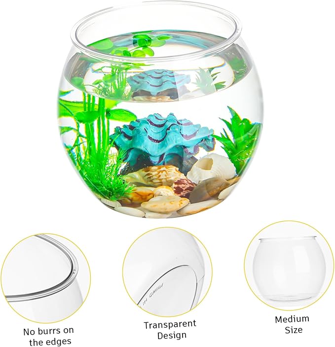 Fish Tank Plastic Fish Bowl Round Fish Bowl Transparent Small Aquarium -Falling for Betta Fish, Goldfish, Candy, Party Favors Bubble Bowl