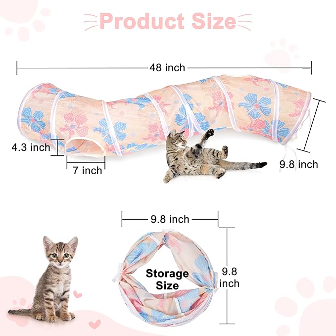 Glittme Cat Tunnel - S-Shape Peekaboo Cave with Toys, Foldable Tubes for Indoor Cats, Rabbits, Puppies, Guinea Pigs