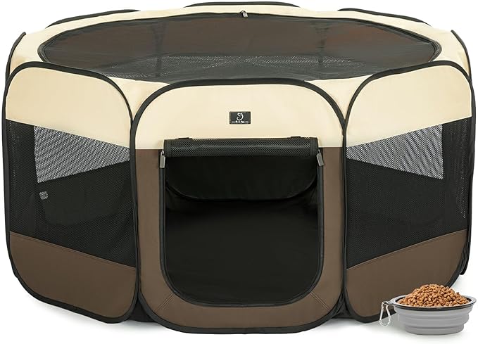 Portable Indoor Dog Playpen for Small Dogs & Puppies by A 4 Pet – 50.39" Pop-Up Soft Puppy Playpens with Bowl, Waterproof Floor, Calm Safe Space for Home, Travel & Daily Use