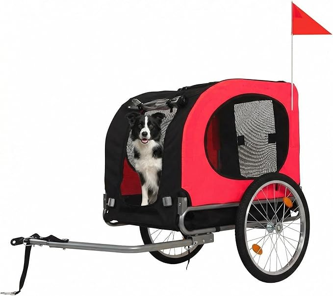 Foldable Dog Bike Trailer, for Large Dogs Up to 100 lbs, Pet Bicycle Carrier with Universal Coupler & Quick Release Wheels, Cargo Cart for Medium/Large Dogs