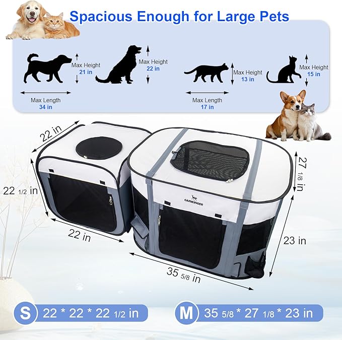 Cat Playpen with Separate Areas, Pet Playpen Indoor House for Small Dog, 2-in-1 Waterproof Dog Crate Furniture Tent Cage Outdoor, Large Portable Pop Up Cat Enclosure Kennel for Puppy/Kitten