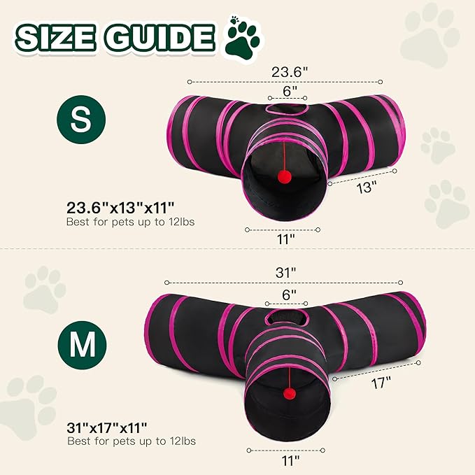 Love’s Cabin Cat Tunnel for Indoor Cats, 3-Way Collapsible Play Tunnel with Teaser Wand, Peek Holes & Toy Ball, Small Pet Toy for Kittens & Rabbits, White & Light Grey, Medium Size
