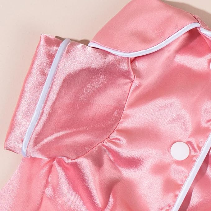 Cat Puppy Costume Elegant Satin Pajamas with Bow Headband 2PCs Set Pet Sleepwear Cute Pet Outfit Cosplay Partywear Photoshoots (Pink Set,X-Small)
