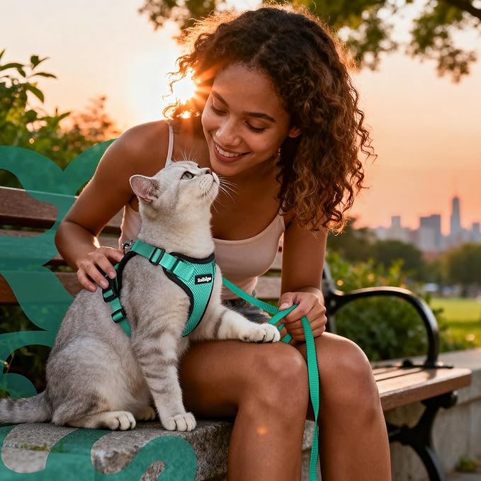 rabbitgoo Cat Harness and Leash for Walking, Escape Proof Soft Adjustable Vest Harnesses for Cats, Easy Control Breathable Reflective Strips Jacket, Emerald, S
