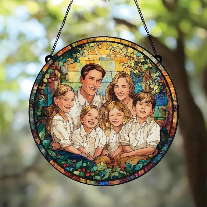 Personalized Couples Photo Stained Glass Catcher, Custom Photo Portrait Couple Family Stained Glass Window Hanging Catcher, Gifts for Newlyweds, Wedding, Couple, Valentine's Day Gift/26