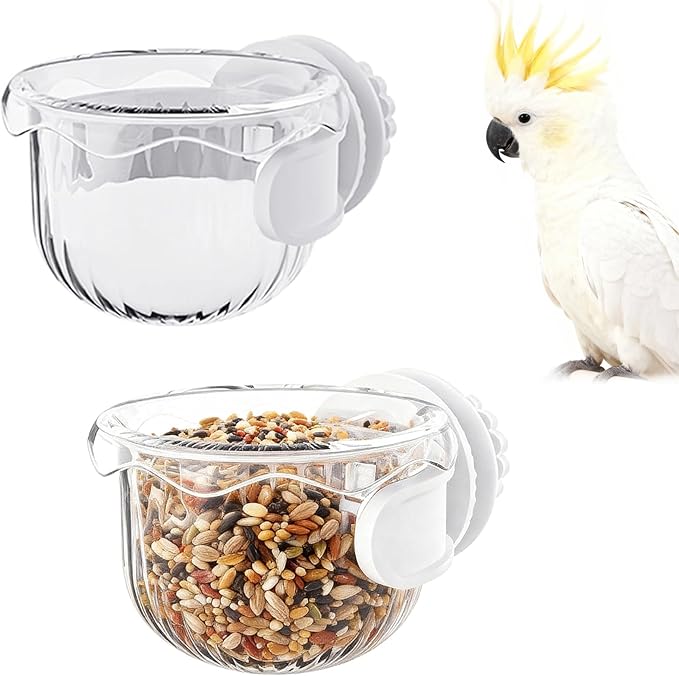 Parrot Feeder Set - 2-Piece Hanging Parrot Feeder for Bird Cages, Suitable for Cockatiels, Lovebirds, Macaws, and Other Pet Birds (White)