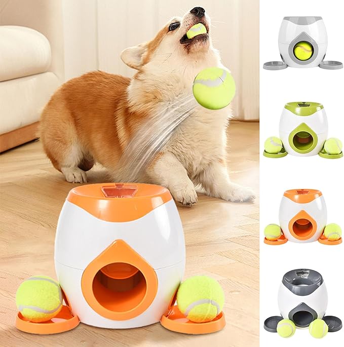 Dog Food Reward Machine, Automatic Dog Ball Launcher, Dog Tennis Ball Throwing Machine for Interactive Play & Training Small and Medium Dogs (Grey)