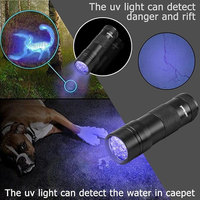 UV Flashlight - Best LED Ultra Violet Blacklight for Pet Stains - Cat Stain Detector, Dog Stain Detector Torch - Find Stains on Carpet, Rugs, and Furniture - Includes 3 AAA Batteries