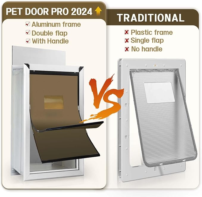 XL Dog Door for Wall - Aluminum Doggy Door for Wall Mounting - Double Flap for Ruff Weather, Extra Large Size for Giant Breed- Pet Safe Design