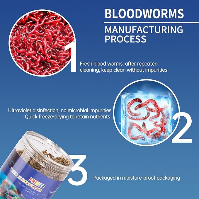 Dylan's cabin Freeze Dried Blood Worms - High Protein Fish Food Natural Bloodworms for Freshwater and Saltwater Fish All Tropical Fish Bettas Goldfish Discus Guppy Cichlids (85g)