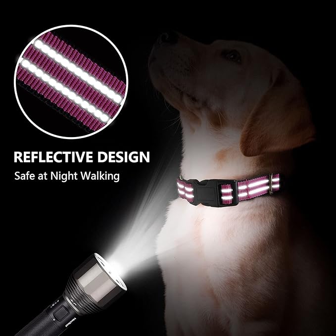 Hikiko Martingale Dog Collars Reflective Nylon Dog Collar with Quick Release Buckle Adjustable Training No Slip Dog Collar (Large, Pink)