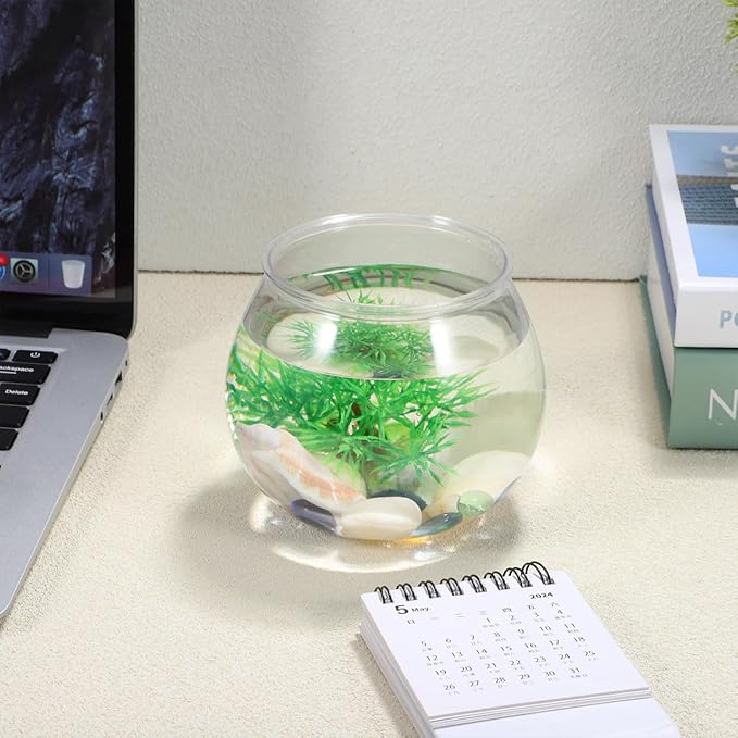 2pcs Clear Plastic Fish Bowl Tanks Round Fish Tanks for Goldfish Decorative Vases for Centerpieces Compact Desktop Aquarium for Hydroponics and Floral Arrangements