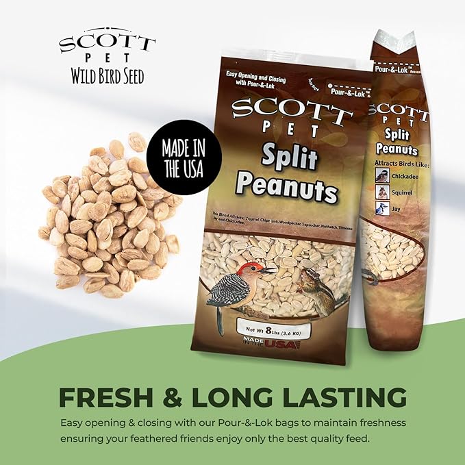 Scott Pet Wild Bird Seed, Peanuts Split (No Shell), 8 lbs Bag, Great Source of Protein and Fiber, Peanuts for Outside Wild Birds