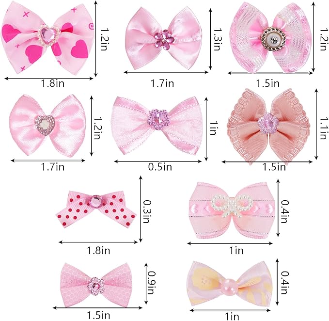 20 PCS Cute Dog Hair Bows with Rubber Bands Elastic Handmade Mix Style Lace Rhinestone Pearls for Furry Puppy Cat Pet Girl(Novel Pattern,Pink)