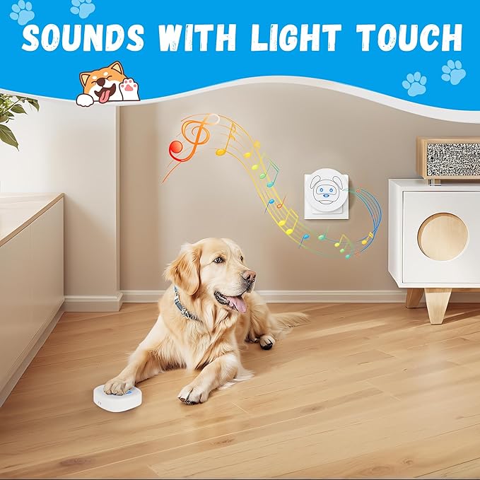 Dog Doorbell, Wireless Ring Bell to Go Outside, IP55 Waterproof Buttons, 55 Melodies, 4 Volume Levels & 950ft Range (White, 2 Recievers 2 Transmitters)