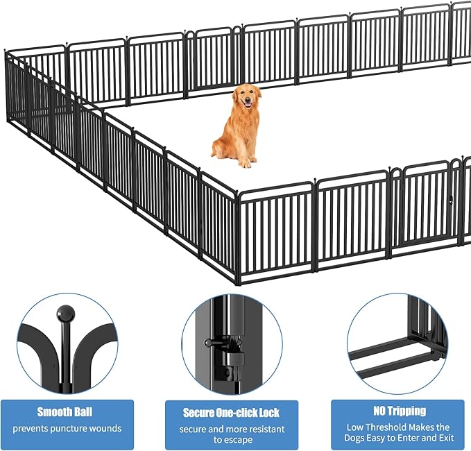 New Thickened Version Dog Playpen, 32 Inch Dog Fences for The Yard, Portable Outdoor Dog Playpen for Large/Medium/Small Dogs, Foldable Metal Dog playpen, with Doors (32 Panels, 32 Inch)