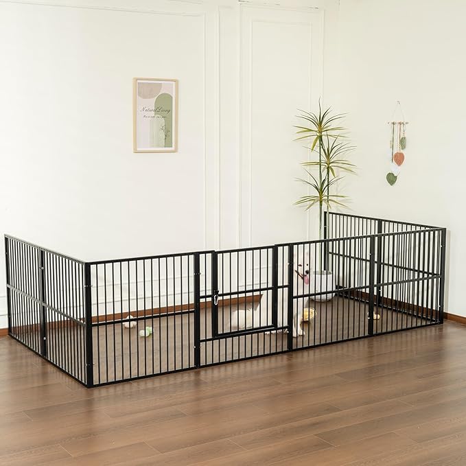 Dog Playpen - 32" Height Dog Pen, Heavy Duty Puppy Pen with Door, Safe & Sturdy, Easy Assemble for Indoor/Outdoor Pet Playpen (10 Panels with Door, Black)