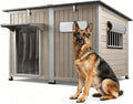 55"L Dog House Outdoor Large Breed Extra XL Wooden Dog House with Weatherproof Asphalt Roof, All-Around Iron Frame, Removable Floor, Openable Top Roof, Air Vents Window for Medium to Large Dogs