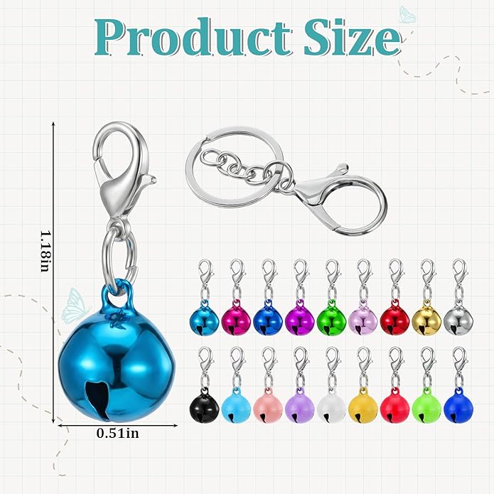 20 Pack Bell for Dog Collars Cat Bell Dog Collar Bells for Small Dogs Tiny Bells with Clasps Colourful Charm Pet Pendant Accessories with Stainless Steel Keychain for Small Dogs Collars to Go Outside
