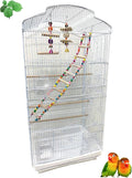 Large 35-Inch Portable Flight Bird Travel Cage for Canary Parakeet Cockatiel Lovebird Finch Bird Cage - 18" Length x 14" Depth x 35" Height (White with Toy)