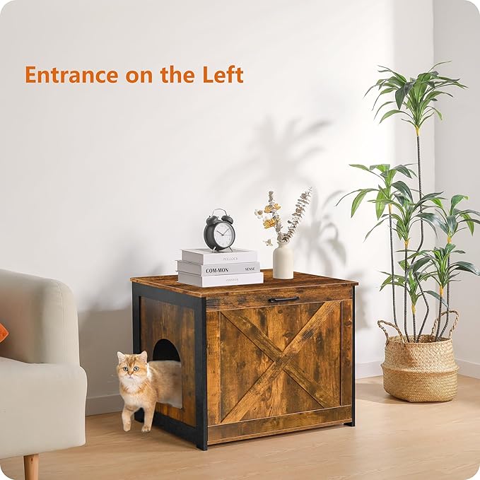 Dwanton Cat Litter Box Furniture Hidden, Cat Litter Box Enclosure, Reversible Entrance Can Be on Left or Right Side, Indoor Cabinet, Wooden Washroom, End Table, Nightstand, Rustic Brown, 27.6" L