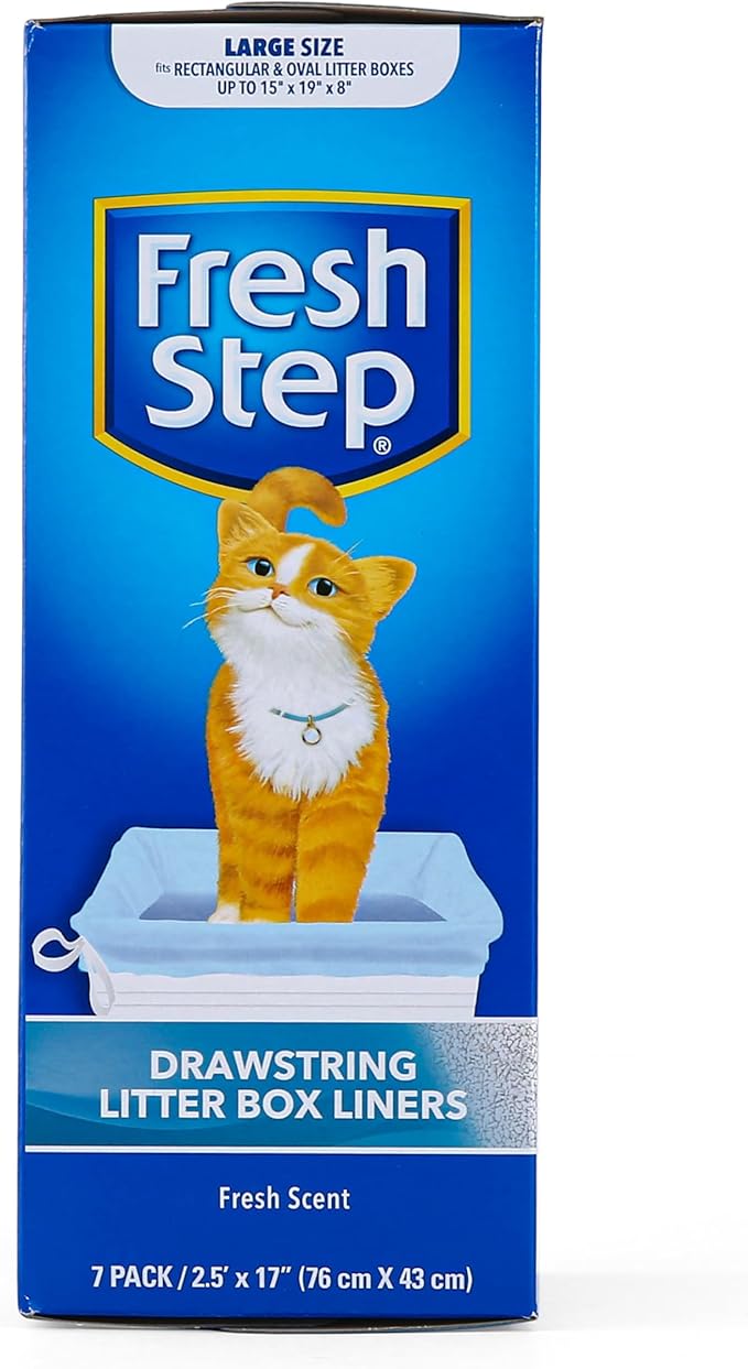 Fresh Step Drawstring Cat Litter Box Liners, Fresh Scent - Kitty Litter Bags for Rectangle or Oval Large Litterboxes, Size Large, 30" x 17" - 7 Count (Pack of 2)