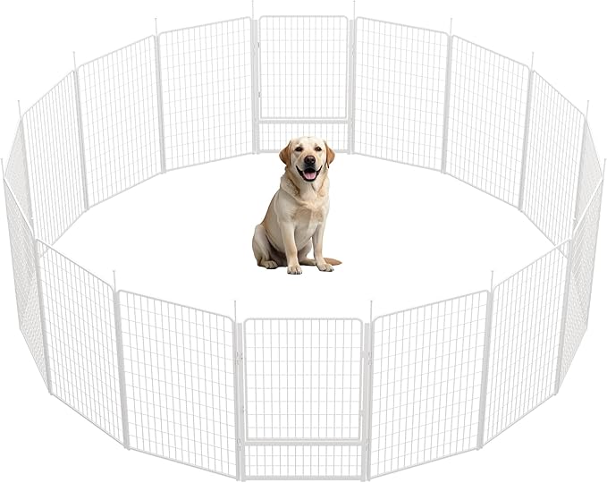 SunsGrove Dog Play Pen Indoors, 40 Inch 16 Panels Dog Playpen for Medium and Large Dogs, Easy Setup Anti-Rust Pet Fence, White