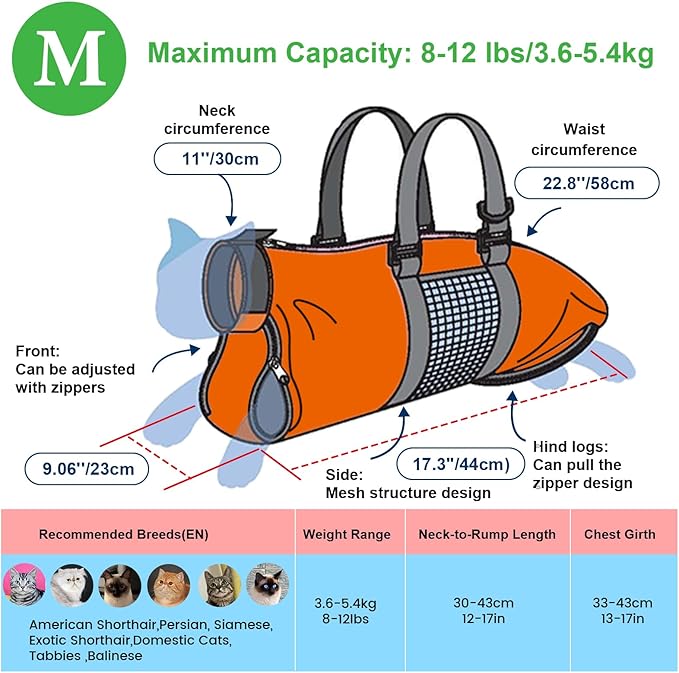 Cinf Cat Nail Clipping Cleaning Grooming Restraint Bag （Free Muzzle） No Scratching Biting for Bathing Nail Trimming Injecting Examining((Orange,M)