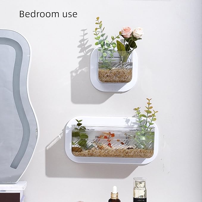 Wall Fish Tank, 2Pcs Wall Plastic Vase, Mini Wall Mounted Fish Tank, Wall Hydroponic Plants, Hanging Hydroponic Plant Pot, Living Room Decoration(2Pcs)